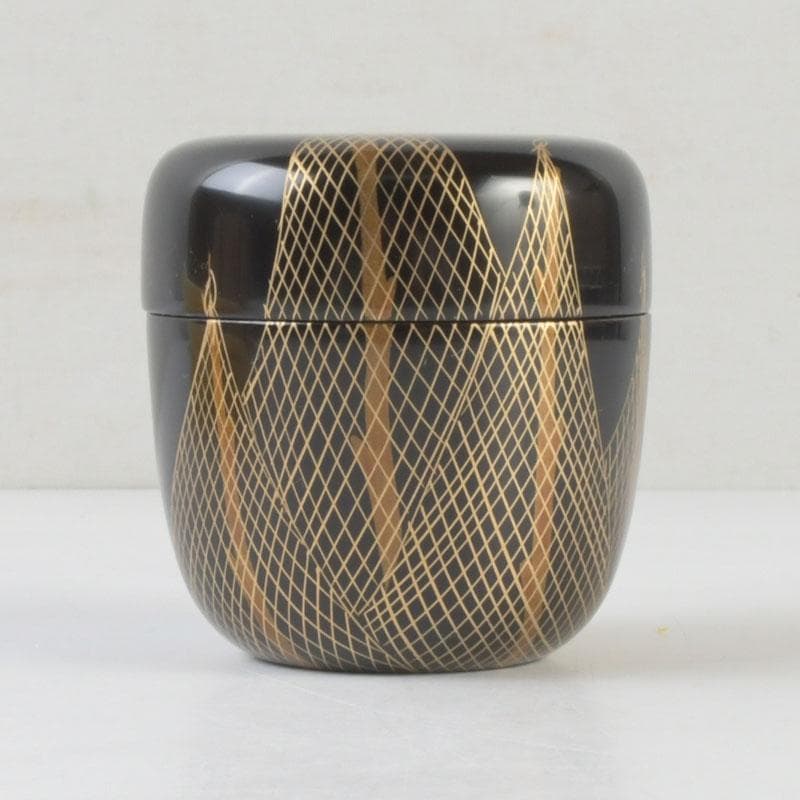 茶道具　坪田春彦作　黒塗　干網蒔絵　中棗　共箱　V　A54