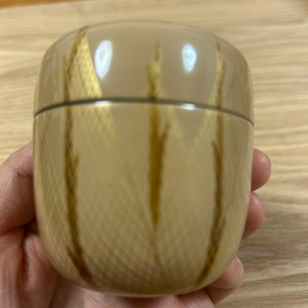 茶道具 茶器 白塗 干網蒔絵 中棗 泉帆　漆器 抹茶 棗 共箱