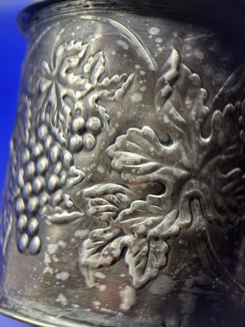 【希少・足銀刻印】純銀 中国古玩 葡萄文様 銀製酒器 ちろり 水注 約205g