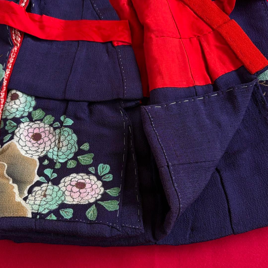 市松人形 12号(42cm)サイズの着物　比翼仕立て　濃紫　梅松菊　き