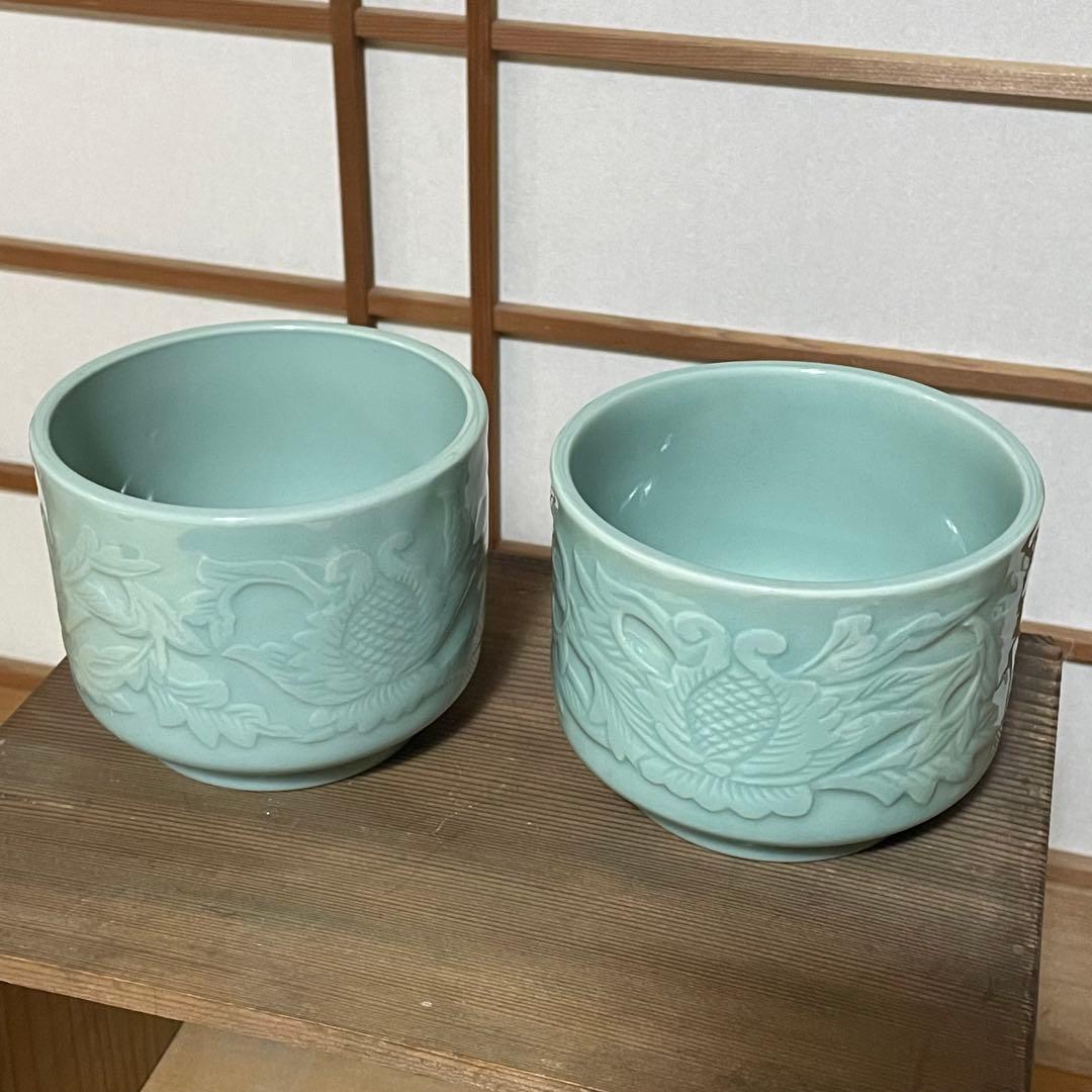 煙草盆　鳳凰　螺鈿　漆塗　タバコ盆　灰吹　アンティーク　青磁火入　骨董　キセル