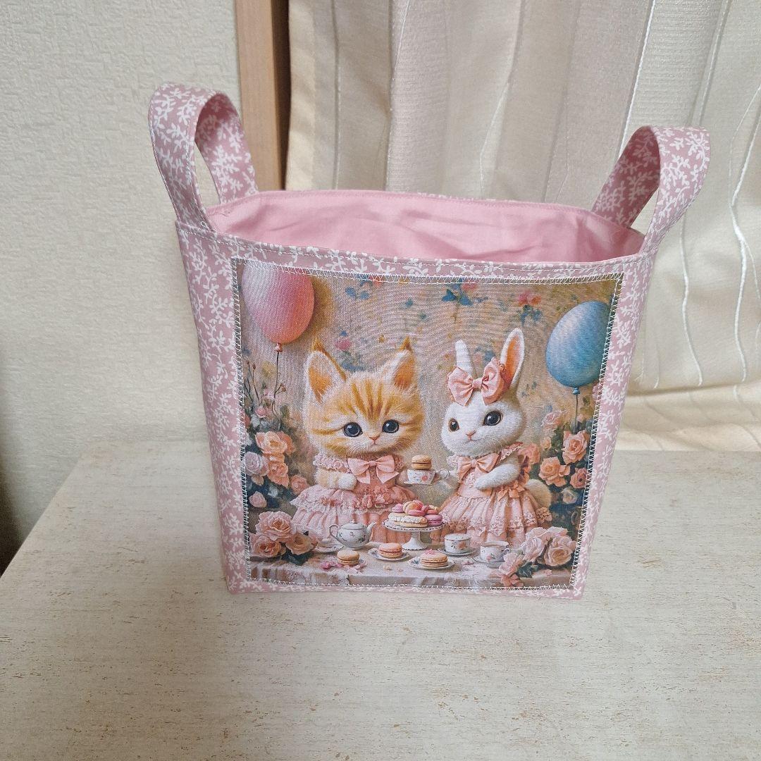 激レアねこパネル生地　ハンドメイド　片面パネル布バスケット