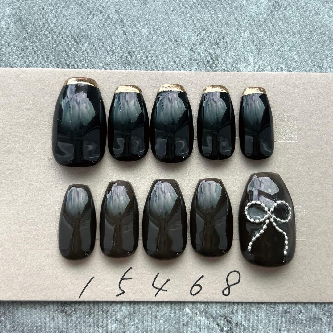 ネイルチップニュアンスぷっくり花リボンミラー淡色【現品】990