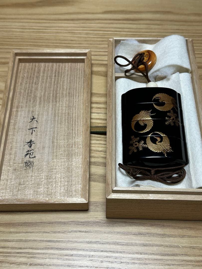 【真作保証】大下香苑作 加賀蒔絵 印籠『舞鶴』共箱 伝統工芸士 漆芸 骨董美術品