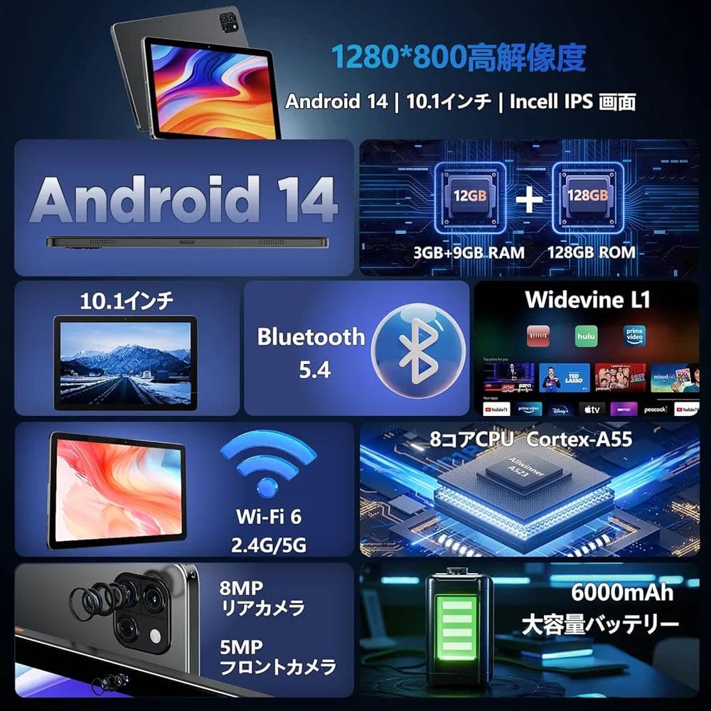タブレット⭐️10インチ Wi-Fiモデル12GB+128GB+2TB拡張8コア