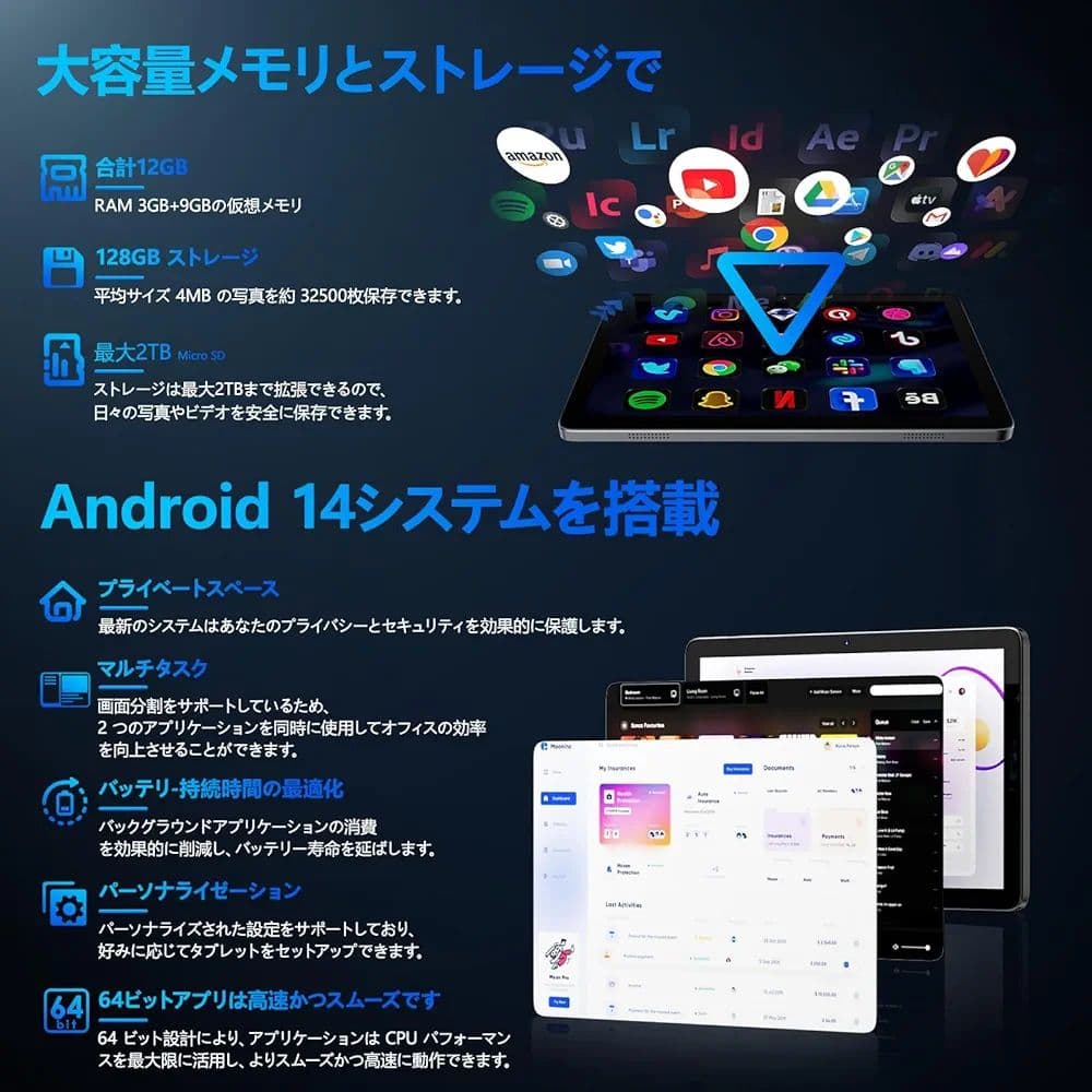 タブレット⭐️10インチ Wi-Fiモデル12GB+128GB+2TB拡張8コア