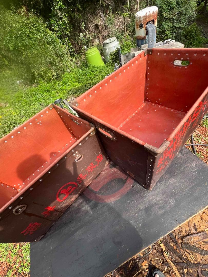 【千葉 引取限定】古民具 大型木箱＋革箱2点セット 古道具 収納 アンティーク