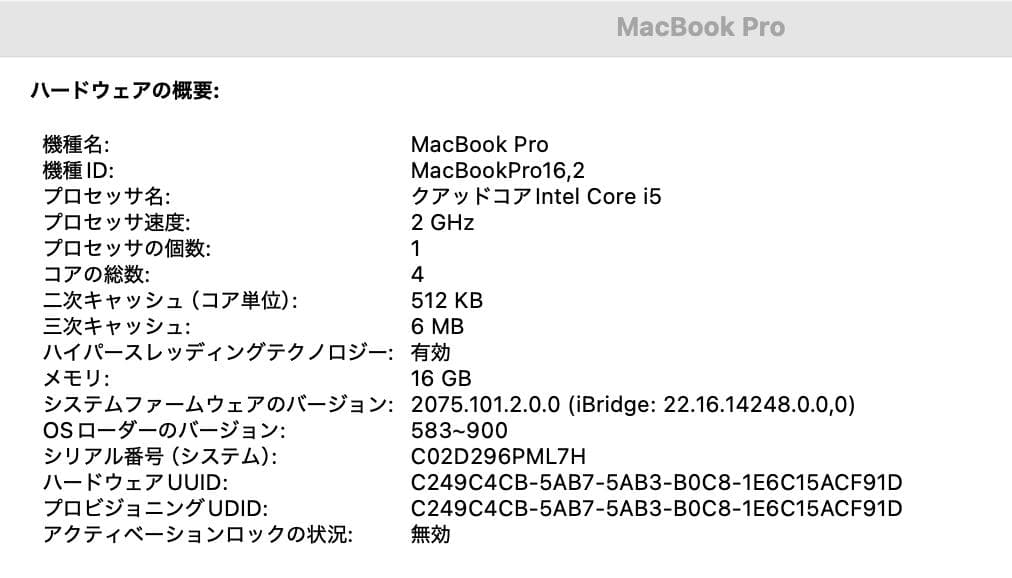 【極美品】MacBook Pro13インチ 2020 i5/16GB/512GB