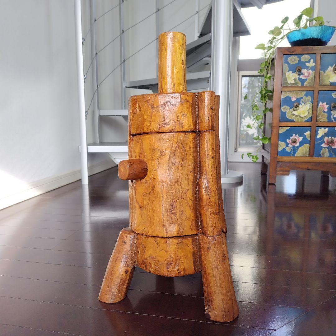 原木の丸太そのままくり抜き！昭和レトロ扉付きミニキャビネット デザイナーズ