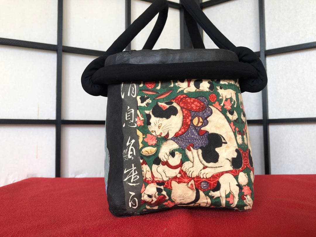 一閑張り　一閑張りバック　歌川国芳　浮世絵　猫